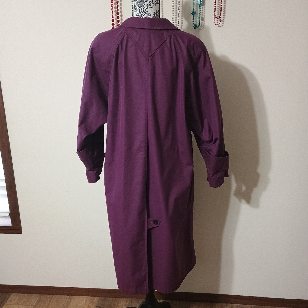 Vintage London Fog Beltless Midi Trench Coat Purple Size 6 - Picture 5 of 16